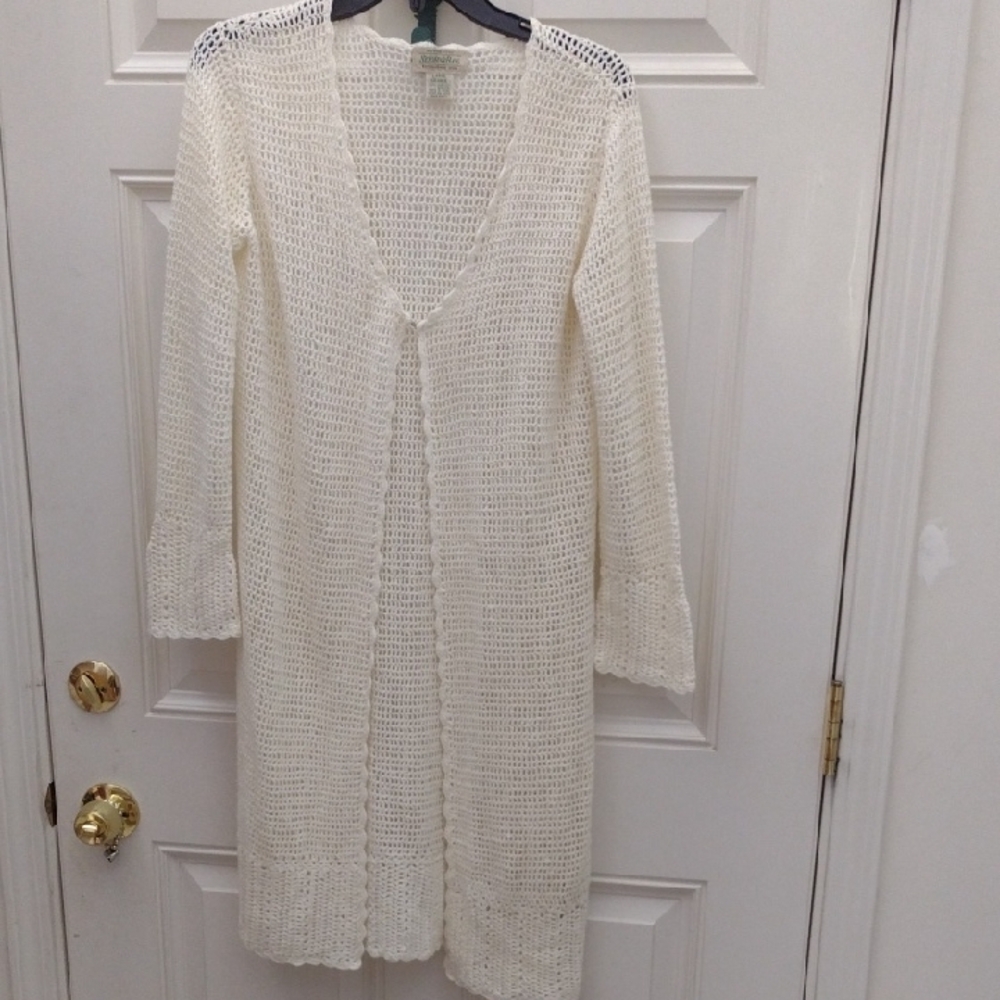 St. John's Bay Cream Cardigan Sweater Long Open Front
